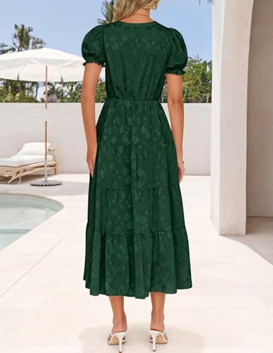 Image of ZESICA Womens Summer Floral Flowy Midi Dress 2026 Puff Short Sleeve V Neck Ruffle Tiered Beach Vacation Party Dresses