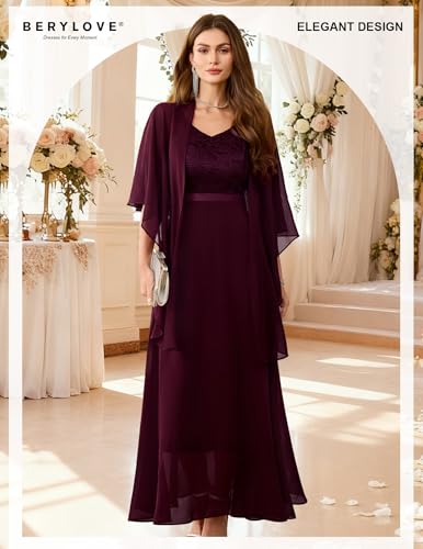 Image of BeryLove Summer Formal Wedding Guest Prom Dresses Sequin Cocktail Evening Lace Elegant Mother of The Bride Dress
