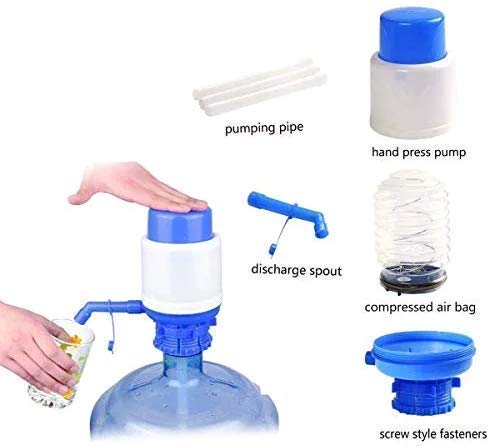 NOBILEA Manual Water Bottle Pump, Easy Drinking Water Pump, Easy Portable Manual Hand Press Dispenser Water Pump for Universal 2-5 Gallon Bottle Coolers (Blue/White) 1