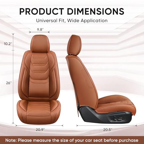 Image of TIEHESYT Car Seat Covers Full Set, Breathable Leather Automotive Front and Rear Seat Covers & Headrest for Reduce The Driving Fatigue, Compatible with Most Vehicles, Cars (Brown, Front Pair)