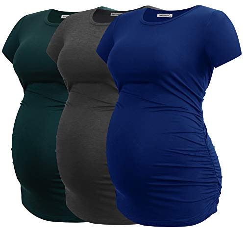 Smallshow Maternity Tunic Top with Side Ruched (short sleeve)