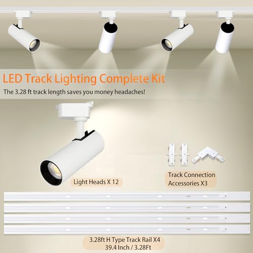 Bravsekai BS02 Track Lighting 12 Heads 4000K Natural White, Dimmable From 20%-100%, 30W Extra Bright Plug In Led Track Lighting Complete Kits thumb #5