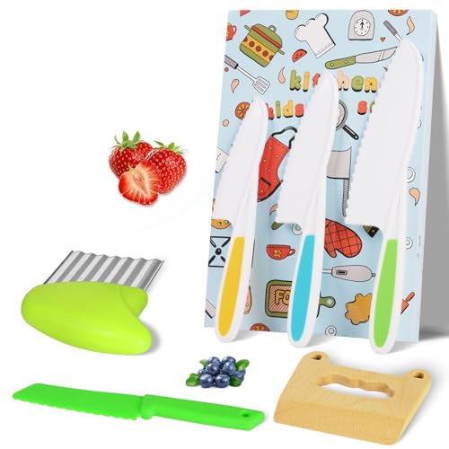 HOTUT Juego de Cuchillos de Cocina de Plástico,6pcs Juego de Cuchillos para Niños,Juego Cuchillos Cocina Niños para Cortar Frutas o Verduras,Cuchillo Seguro
