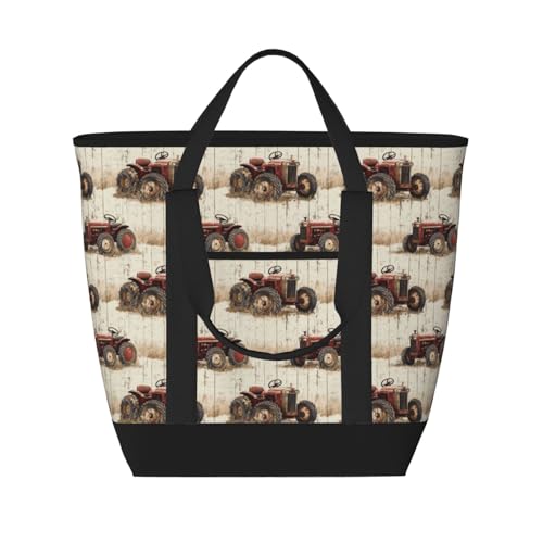 Motif tracteur rétro imprimé grain de bois sur sac d'épicerie isotherme souple
