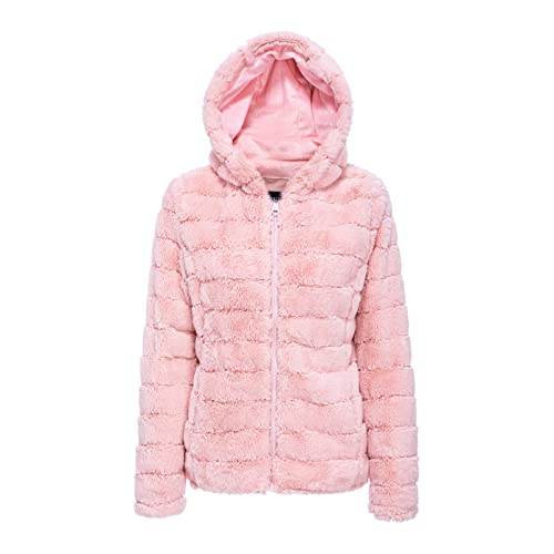 Women Faux Fur Fleece Coat with Faux Fur Lining and Collar Warm Winter Plush Long Sleeve Zip Cropped Jacket with Pockets Adjustable Waist Hooded Outerwear GK010-Pink-L Women Faux Fur Fleece Coat with Faux Fur Lining and Collar Warm Winter Plush Long Sleeve Zip Cropped Jacket with Pockets Adjustable Waist Hooded Outerwear GK010-Pink-L