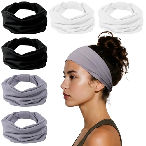 Image of HSEM Headbands for Women, Wide Elastic Head Bands, Non-Slip Thick Hair Bands, Sports Stretchy Sweat Bands, Large Knotted Soft Headband for Washing Face, Makeup, Workout, Spa, Two Black /White /Gray