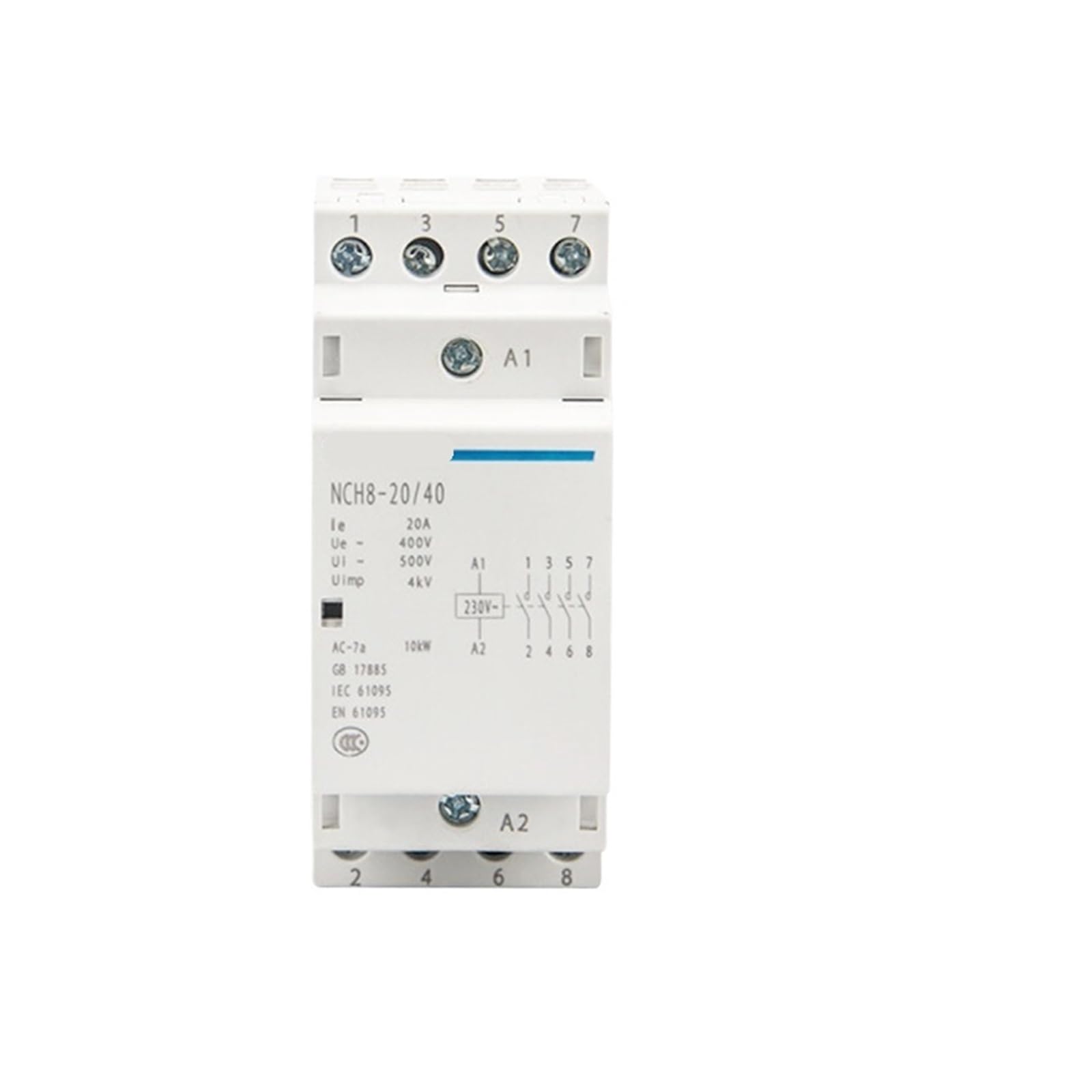Contacteur CA modulaire pour rail DIN 220V 230V 4P 20A 4NO commutateur tableau residentiel NCH8