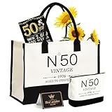 50.Geburtstagsgeschenke für Frauen Leinwand Tote Tasche Reiseausrüstung, 50 Jahre alte Geburtstagsgeschenke für Mutter Frau Freunde, Vintage N°50 Handtasche & Kosmetiktasche & Geburtstagsplakat (N°50)