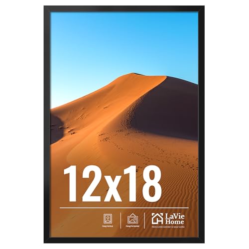 LaVie Home 12x18 Picture Frame for Wall Display, 12x18 Black Picture Frame with HD Plexiglas, 12 x 18 Poster Frame 1 Pack, Display Frame for Vertical or Horizontal, Classic Collection