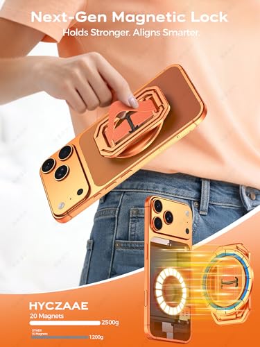 Image of 【On-the-Go】Pro Aluminum Phone Grip Stand for MagSafe,【Extendable】360 Rotatable Magnetic Ring Holder with【Anti-Slip】Finger Strap for iPhone 17 16 Pro Max Portrait Landscape & Mag Safe Case - Orange