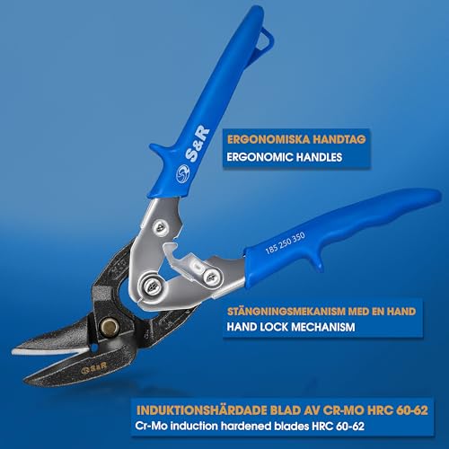 S&R Tin Snips Ideal Series 260mm – Left Cut – Industrial Sheet Metal Shears for Steel, Copper, INOX – HRC 60–62 Hardened Blades - Image 3
