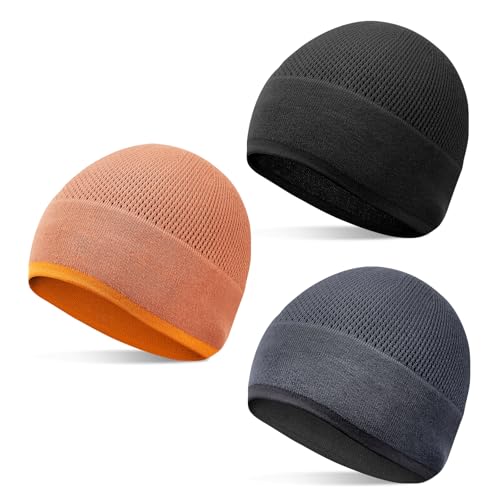 BIAOTN - Orange Hunting Beanies Bulk 3Pcs for Men Women, Hunter Orange Hat for Hunting Hiking Accessories, Snugly Fitting Winter Beanie for Men Teen Girls Boys Youth Ladies Cycling Hiking Gym Gifts.