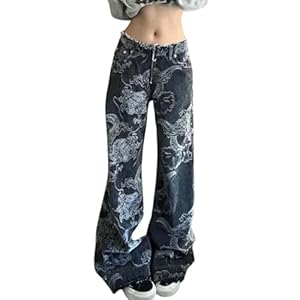 Aesthetic Baggy Low Rise Jeans Y2k Women Dragon Graphics Harajuku Fashion Wide Leg Y2k Pants Vintage 2000s Clothes