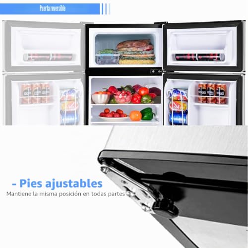 Miniatura 6 de Goplus Frigorífico 90 L, Minifrigorífico Con Congelador De 27 L Y Frigorífico 63 L Con Marco De Acero Y Termostato Ajustable, Mini Nevera De Bajo Consumo Para Casa Oficina 48 49,5 86 Cm Gris