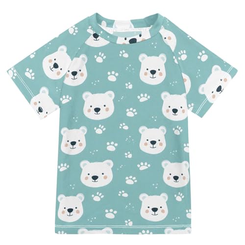 ALAZA Boys Swim Shirts Toddler Rash Guard Short Sleeve Rashguard White Bear Face Print UPF 50+ 11-12T