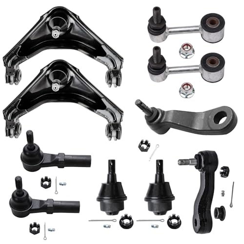 Image of Detroit Axle - Front Control Arms Kit for 2001-2006 Chevrolet Silverado 3500 GMC Sierra 3500, Upper Control Arms w /Ball Joints Outer Tie Rods Pitman Idler Arms Rear Sway Bar Links