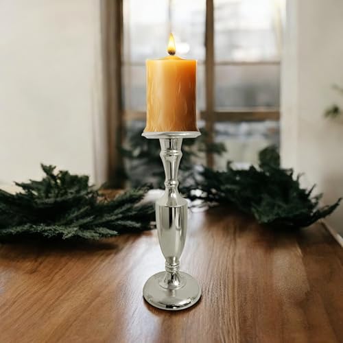 Image of Gold Plated Large Candle Stand | Candle Holder | Modern Design Candle Pillar | Candle Holder for Home Decoration | Diwali | Festivals | (Silver-Nickel, Large, 12 Inches, Set of 1)
