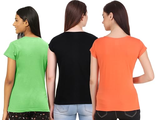 Image of MODISH women's round neck cap sleeve printed cotton t-shirts combo of 3 t-shirts