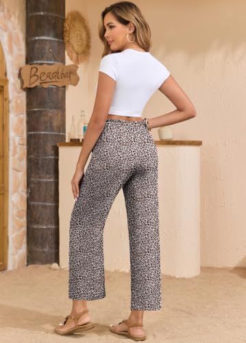 Image of EDUWU Women Casual Pants Loose High Waist Cropped Palazzo Beach Pants Summer Outfits 2026 Trendy