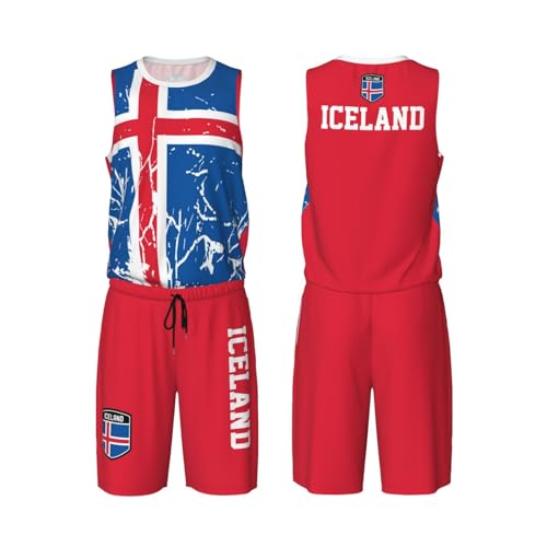 Iceland Flag Grain (3) Basketball Jersey Uniform Suit for Men Adults Training Athletic Set