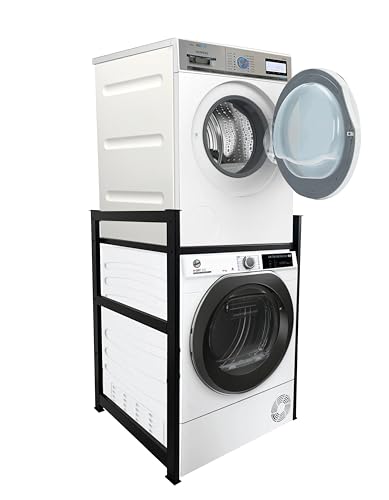 QUICK STAR Estante para Lavadora 74x65x111cm Negro | Mueble Organizador para Lavadora y Secadora apiladas | Estantería de baño Armario Lavadora sótano