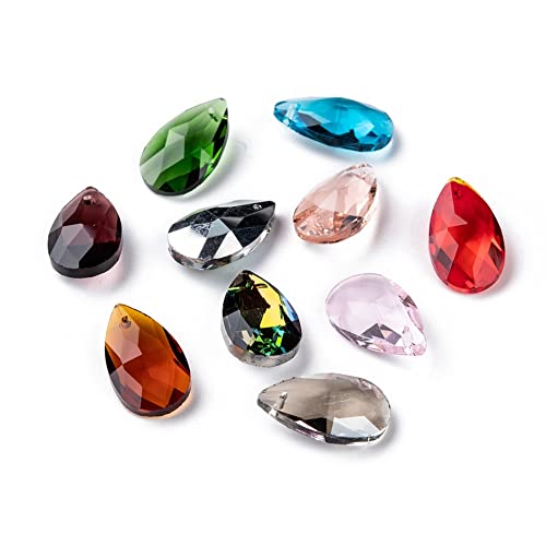 DanLingJewelry 100 Stück facettierte Glas-Tropfen-Charms, Kristalle, Tropfenform, glänzend, Glasanhänger für Schmuckherstellung Cover