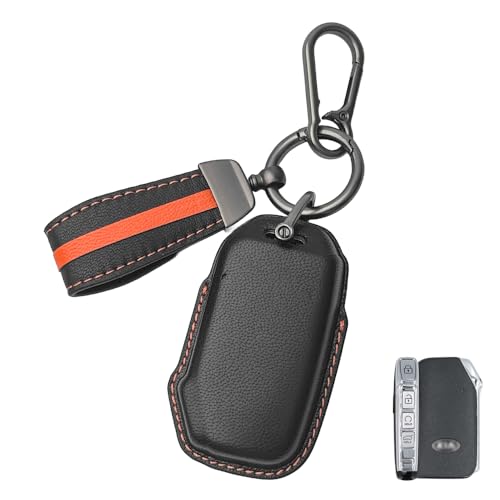 Image of Keyzone Royal Leather Key Cover for Kia Seltos, Sonet, Carens 2023 Onwards 4 Button smart Key(Compare Key Shape and Buttons Before Placing Order) (Black)