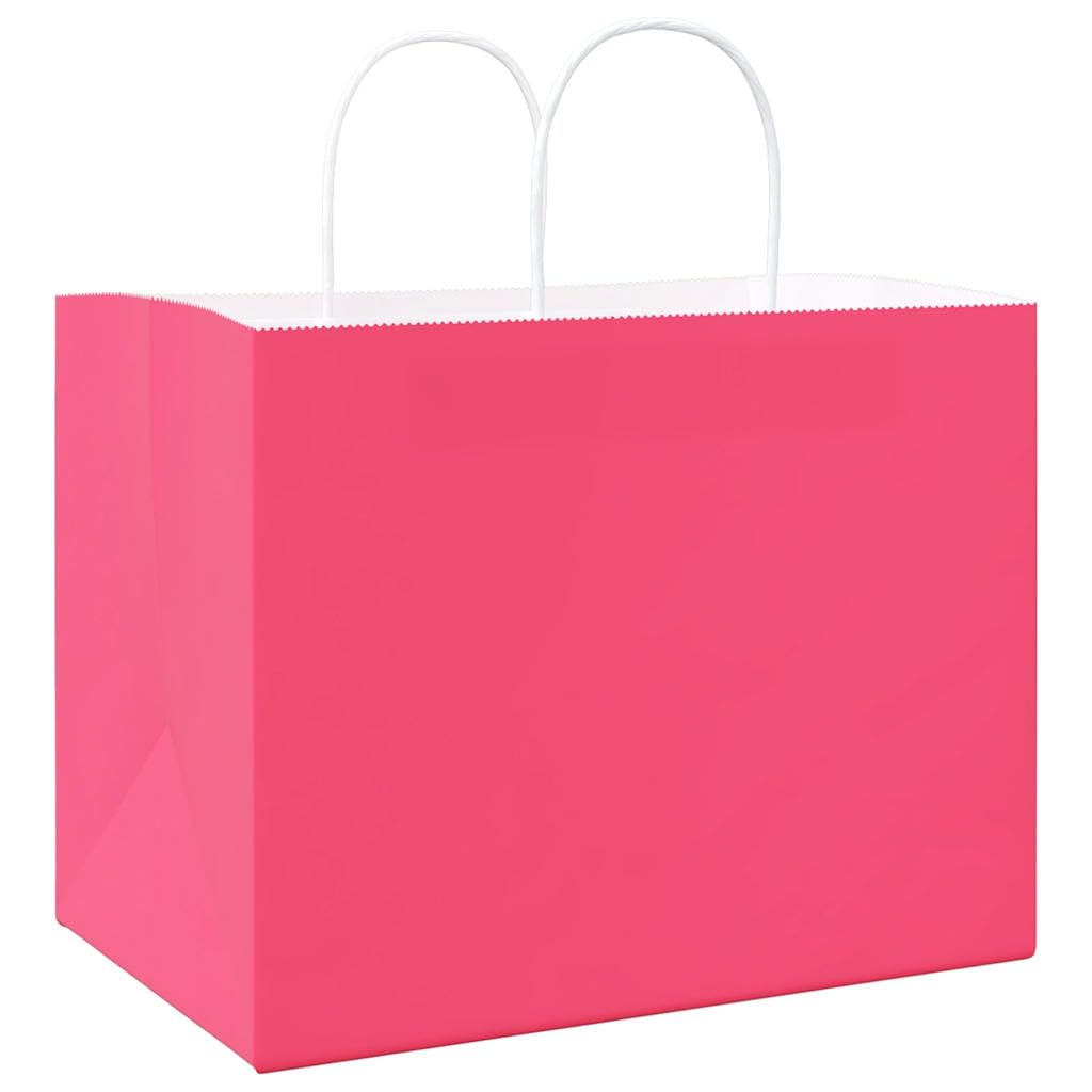 250 bolsas de papel rosa 32 x 22 x 24 cm, papel de estraza con asas, para compras, llevar y fiestas
