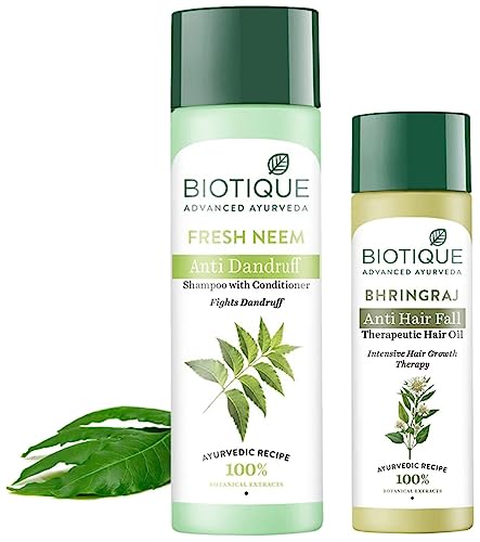 Biotique Bio Bhringraj Fresh Growth Therapeutic Oil, 120ml And Biotique Bio Neem Margosa Anti Dandruff Shampoo And Conditioner, 190ml
