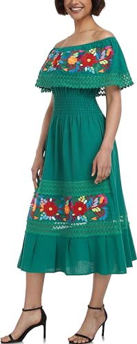 Image of YZXDORWJ Women Embroidered Mexican Peasant Casual Sexy Lace Off-Shoulder Long Dress