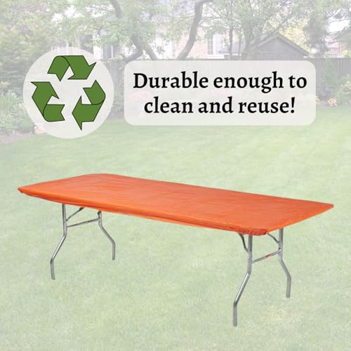 Image of Kwik-Covers 6' Rectangle Plastic Table Covers 30 inch x 72 inch, Bundle of 5 (Orange)