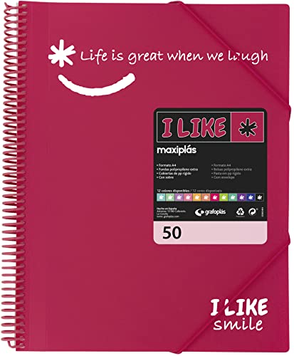 Grafoplás 39225054 Spiralmappe mit 50 Hüllen, A4, Fuchsia, Polypropylen, I Like Smile
