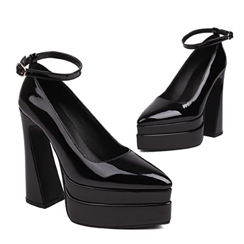 Roimaash Women Dressy Platform Pumps Block High Heels Pointed Toe Super High Heels Court Shoes2