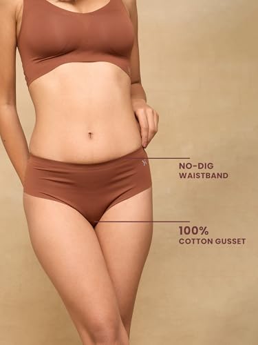 Image of Krvvy Women Seamless Mid-Rise Thong Underwear- Ultrasoft, Breathable, Lightweight & Invisible Underwear with 100% Cotton Gusset Panty