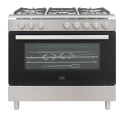 Black+Decker 90cm Gas Cooker with 5 Gas Burners, 121L Electric Oven, Cast Iron Support, Digital Timer, Inox Model Number – BXOFM905.003AZVX MADE IN TURKEY