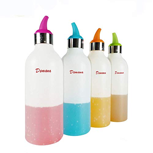 Jam Squeeze Bottle, Demana Ketchup Squeeze Bottle with Color Tips Plastic Squirt Bottles Ideal Dispenser for Mustard, Ketchup, Sauces and Condiments (4 Pack)