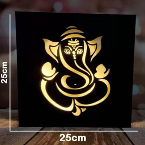 Image of Glamorous Creation Ganesha Theme Wooden LED Table Lamp (25cm, Brown)