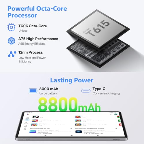 Image of 2025 Android 16 Tablet with Keyboard, 20GB+128GB 11 Inch Octa-Core 2-in-1 Tablets Dual Camera 8+13 MP, 5G /2.4G WiFi, 8800mAh, BT5.0, GMS Certified, with Mouse, Case, Stylus, (Gray)