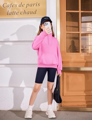 Image of Arshiner Girls Half Zip Sweatshirt Fleece Quarter Zip Pullover Sweatshirts | Fall Fashion Clothes for Teen Girls with Thumb Hole for 5-16 Years