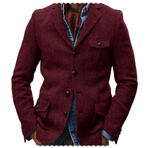 Men's Casual Herringbone Suit Blazer Jacket Lightweight Wool Blended Sports Coat