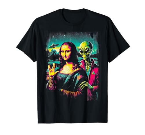 Cosmic Mona Lisa and UFO Alien Friendship Shirt Homme Femme T-Shirt