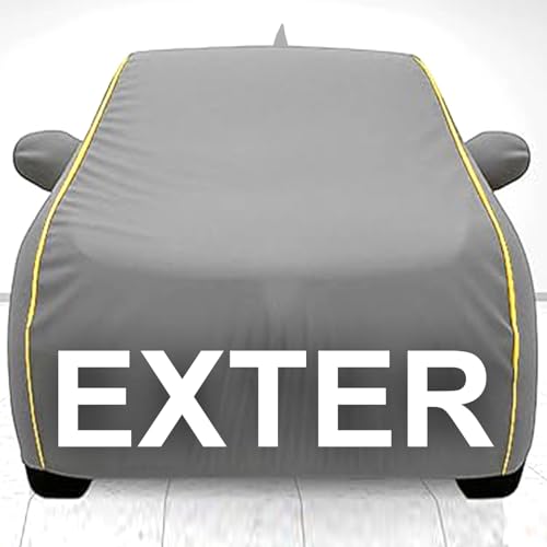 Image of UNIQE Waterproof Car Cover for Hyundai Exter | UV Protection | Dustproof | Windproof Belt & Elastic Hem | Mirror & Pockets | All Weather Car Body Cover (Grey, Exter)
