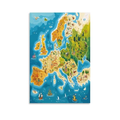 Toile décoration murale carte d'Europe pour habiller un grand mur vide