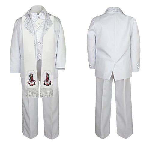 Image of Baby Boy Teen Baptism Notch Lapel Paisley Suit Silver Virgin Mary on Stole SM-20