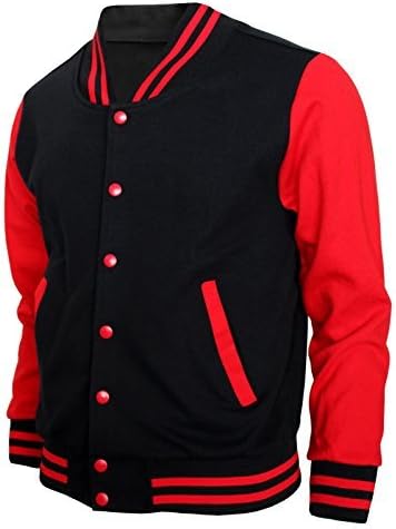 BCPOLO Baseball Jacket Varsity Baseball Cotton Jacket Letterman Jacket 8 Colors-B-R XL Black-red