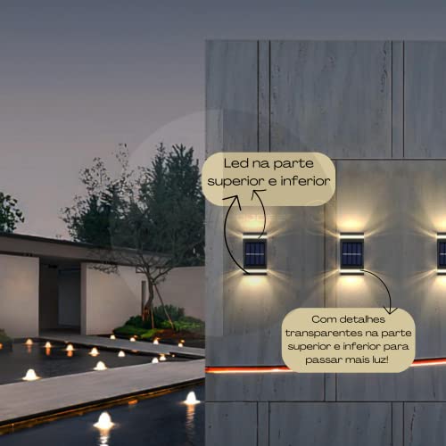 Kit 2 Arandelas Solares Acendimento Automático Iluminação Inteligente à Energia Solar a Prova D'Águ
