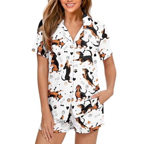 Image of Women's Short Sleeve Sleepwear Pajamas Nightwear with Pockets | skin-friendly breathable material resists pilling fading and deformation after repeated washing