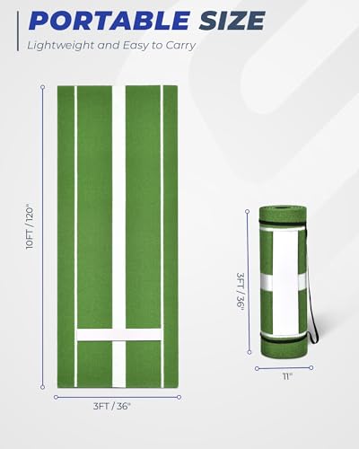 Sturdum Softball Pitching Mat, 10 x 3 FT Baseball Training Mat with Soft Rubber Pitching Mound, Upgraded Anti-Slip Mat with Stitched Embroidery Turf for Indoor Outdoor