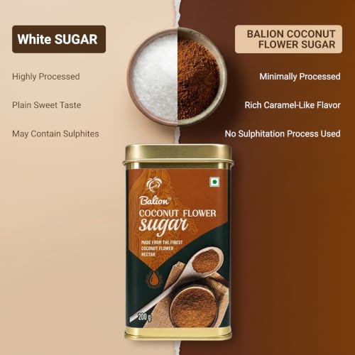Image of Balion Coconut Sugar | 100% Natural Unrefined Coconut Sugar from Finest Coconut Flower Nectar | Low GI Sugar Alternative | Rich in Naturally Occurring Minerals | Ideal for Tea, Coffee, Baking & Cooking | Vegan, Gluten Free | 200g
