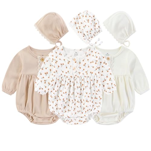 Image of Ruliby Baby Girl Outfit Cotton Bubble Romper Floral Dress Infant Girls Clothes 3-pack